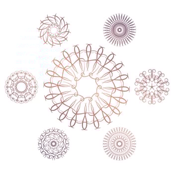 Set of seven geometric circular elements. Vector monogram on white background. Vector illustration