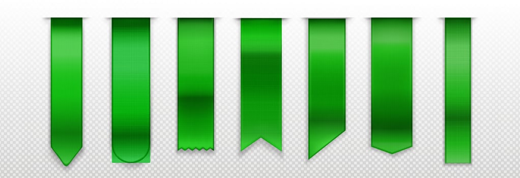 Green bookmarks, ribbon, banner 3d vector mockup