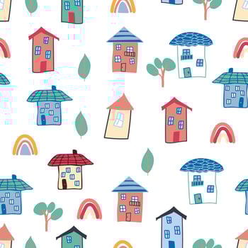Pattern seamless kids with home doodle coloring element. house pattern, cute colorful homes, funny children decor. vector