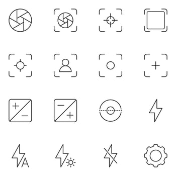 Photography Line Icon Set Vector