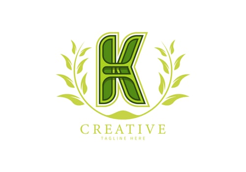 Letter K Monogram Logo with leaf decoration vector