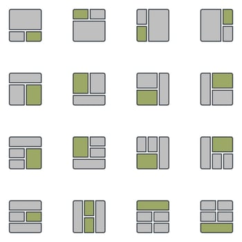 Page Grid Filled Line Icon Set vector