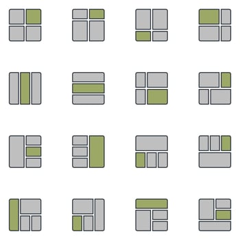Page Grid Filled Line Icon Set vector