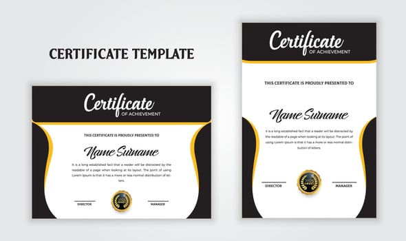 Abstract award certificate design template with golden badge. vector