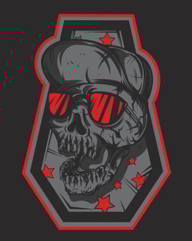 vector illustration of a skull wearing a hat and sunglasses