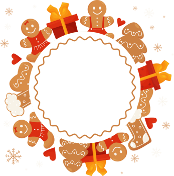 round frame withChristmas  Gingerbread, gingerbread man and box gift png
