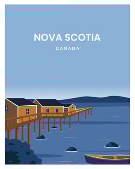 Nova Scotia landscape background. Travel to Nova Scotia Canada. cartoon vector illustration with colored style