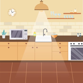 Kitchen with furniture set interior in brown tones vector