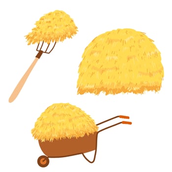 Agricultural haycock in cartoon flat style, rural hay rolled stack, dried farm haystack. Vector illustration of fodder straw