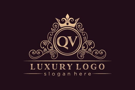 QV Initial Letter Gold calligraphic feminine floral hand drawn heraldic monogram antique vintage style luxury logo design Premium Vector