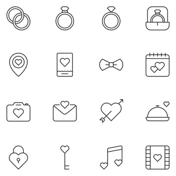 Wedding Line Icon Set Vector