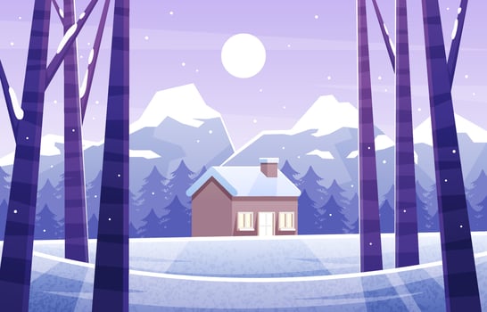Winter Nature Scenery with House and Woods Background vector
