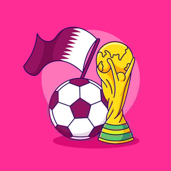 ball, trophy and flag of qatar vector illustration. world cup cartoon design