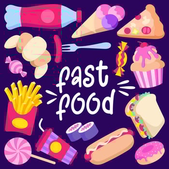fast food doodle design. junk food vector illustration