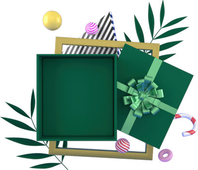 3d Rendering Christmas or new year elements background with decorative balls, and gift boxes. Colorful gifts for holidays. Modern design. png