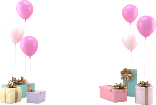 3d Rendering Christmas or new year elements background with decorative balloons,  and gift boxes. Colorful gifts for holidays. Modern design. png