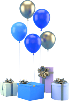 3d Rendering Christmas or new year elements background with decorative balloons,  and gift boxes. Colorful gifts for holidays. Modern design. png