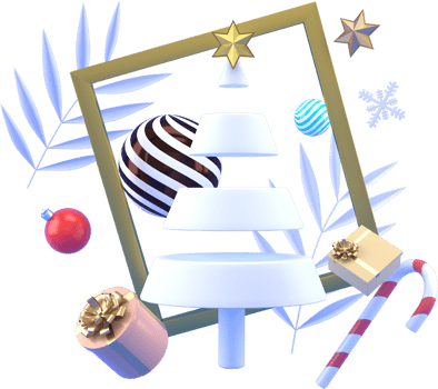 3d Rendering Christmas or new year elements background with decorative tree ball, snow and gift  in frame . Colorful gifts for holidays. Modern design. png