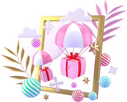3d Rendering Christmas or new year elements background with decorative balls, and gift boxes. Colorful gifts for holidays. Modern design. png