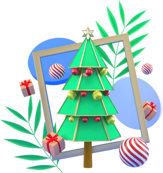 3d Rendering Christmas or new year elements background with decorative tree ball, snow and gift  in frame . Colorful gifts for holidays. Modern design. png