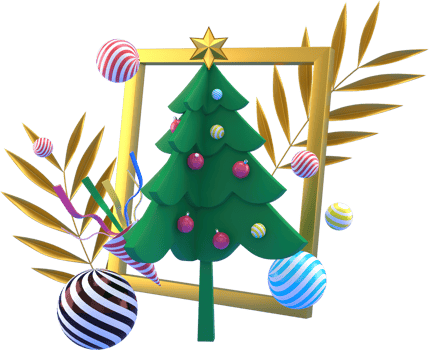 3d Rendering Christmas or new year elements background with decorative tree ball, snow and gift  in frame . Colorful gifts for holidays. Modern design. png