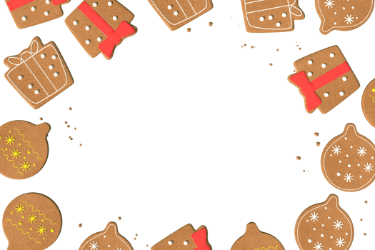 3d Rendering Christmas or new year elements background with decorative cookies and candys. Colorful gifts for holidays. Modern design. Isolated illustration. png
