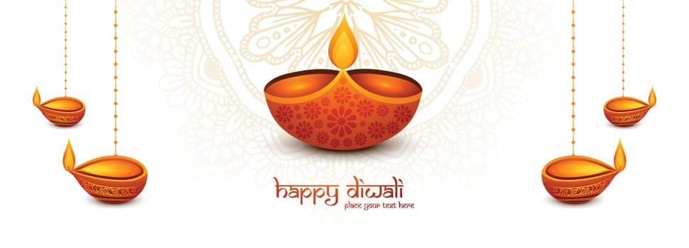 Happy diwali wishes banner with realistic diya celebration holiday background vector