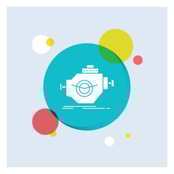 Engine, industry, machine, motor, performance White Glyph Icon colorful Circle Background vector