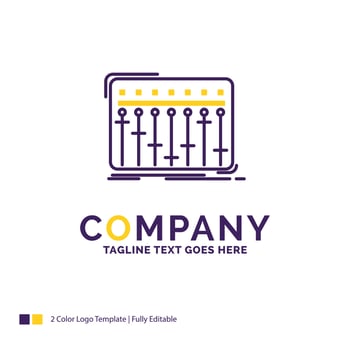 Company Name Logo Design For Console, dj, mixer, music, studio. Purple and yellow Brand Name Design with place for Tagline. vector