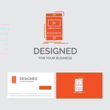 Business logo template for media, music, player, video, mobile. Orange Visiting Cards with Brand logo template. vector