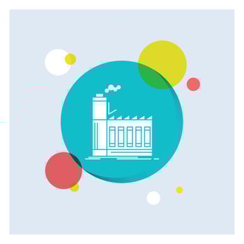 Factory. industrial. industry. manufacturing. production White Glyph Icon colorful Circle Background vector