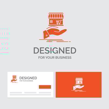 Business logo template for shop. donate. shopping. online. hand. Orange Visiting Cards with Brand logo template. vector