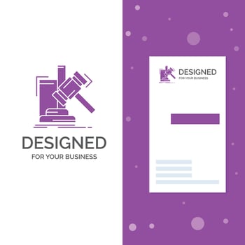 Business Logo for Auction. gavel. hammer. judgement. law. Vertical Purple Business .Visiting Card template. Creative background vector illustration
