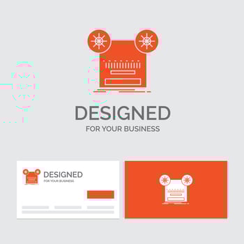 Business logo template for Record. recording. retro. tape. music. Orange Visiting Cards with Brand logo template. vector