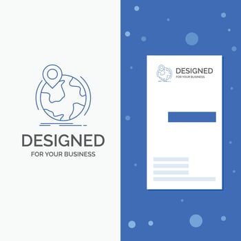 Business Logo for location. globe. worldwide. pin. marker. Vertical Blue Business .Visiting Card template vector