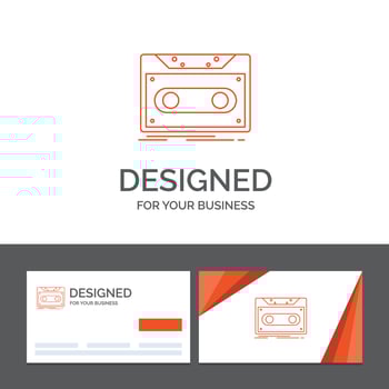 Business logo template for Cassette. demo. record. tape. record. Orange Visiting Cards with Brand logo template vector