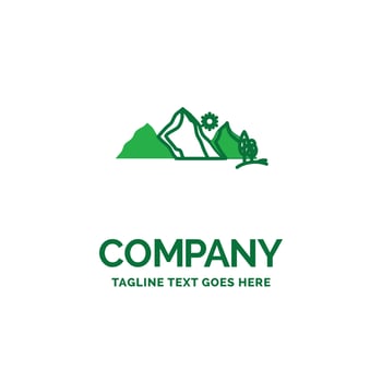 hill. landscape. nature. mountain. scene Flat Business Logo template. Creative Green Brand Name Design. vector