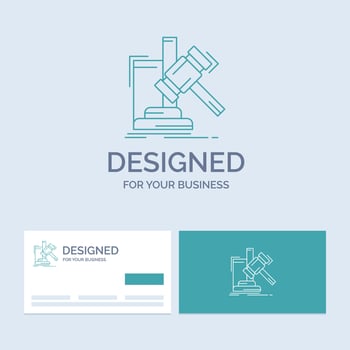 Auction. gavel. hammer. judgement. law Business Logo Line Icon Symbol for your business. Turquoise Business Cards with Brand logo template vector