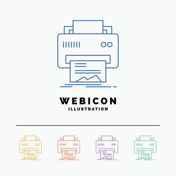 Digital. printer. printing. hardware. paper 5 Color Line Web Icon Template isolated on white. Vector illustration