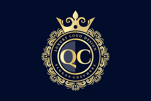 QC Initial Letter Gold calligraphic feminine floral hand drawn heraldic monogram antique vintage style luxury logo design Premium Vector