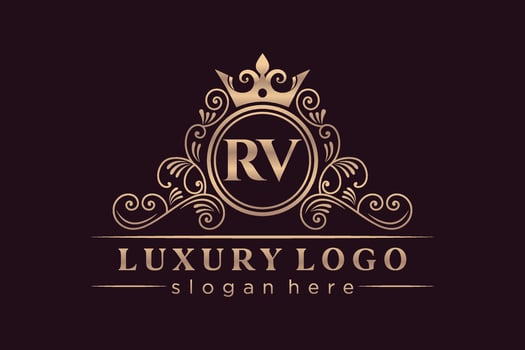 RV Initial Letter Gold calligraphic feminine floral hand drawn heraldic monogram antique vintage style luxury logo design Premium Vector