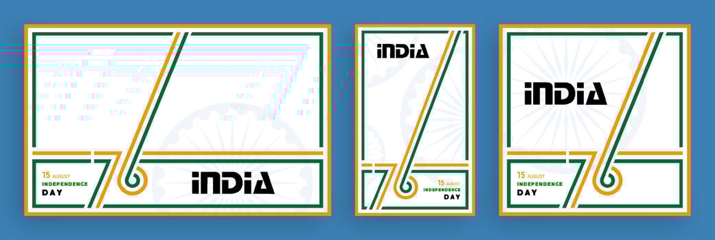Seventy six 76 years India independence Day, 15 of August text in saffron characters  with india elements on color background vector