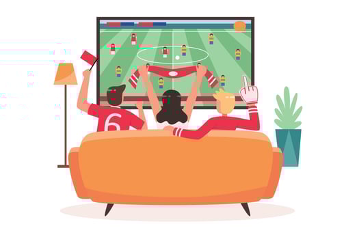 Happy people watching football match at home vector