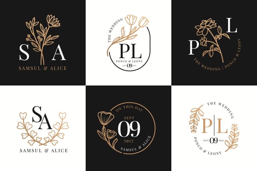 Set of monogram wedding logo templates with flowers vector