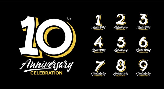 anniversary logotype set 1, 2, 3, 4, 5, 6, 7, 8, 9, 10 vector