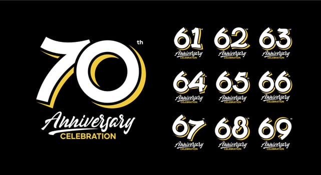 anniversary logotype set 61, 62, 63, 64, 65, 66, 67, 68, 69, 70 vector