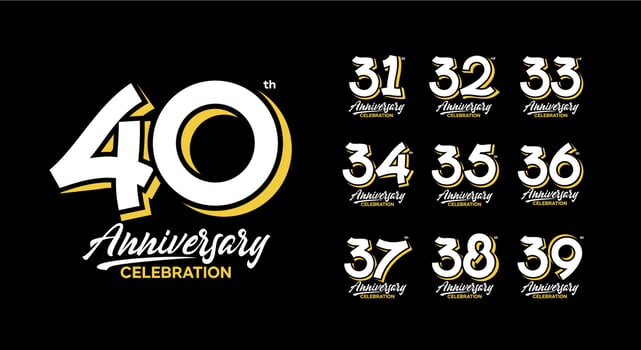 anniversary logotype set 31, 32, 33, 34, 35, 36, 37, 38, 39, 40 vector