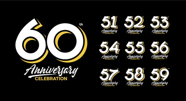 anniversary logotype set 51, 52, 53, 54, 55, 56, 57, 58, 59, 60 vector