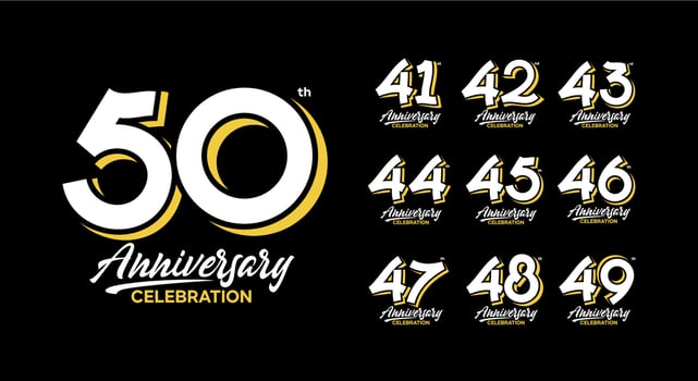 anniversary logotype set 41, 42, 43, 44, 45, 46, 47, 48, 49, 50 vector
