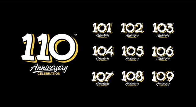 anniversary logotype set 101, 102, 103, 104, 105, 106, 107, 108, 109, 110 vector